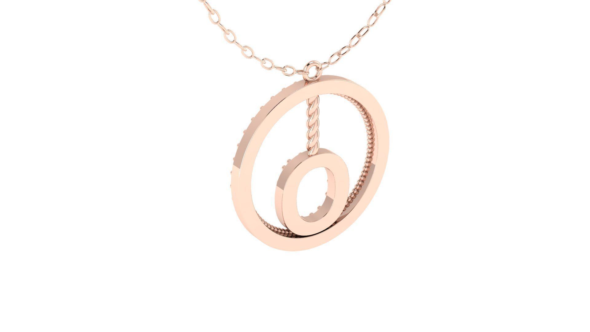Alphabet Round Pendant with Diamond O 3D print model_10
