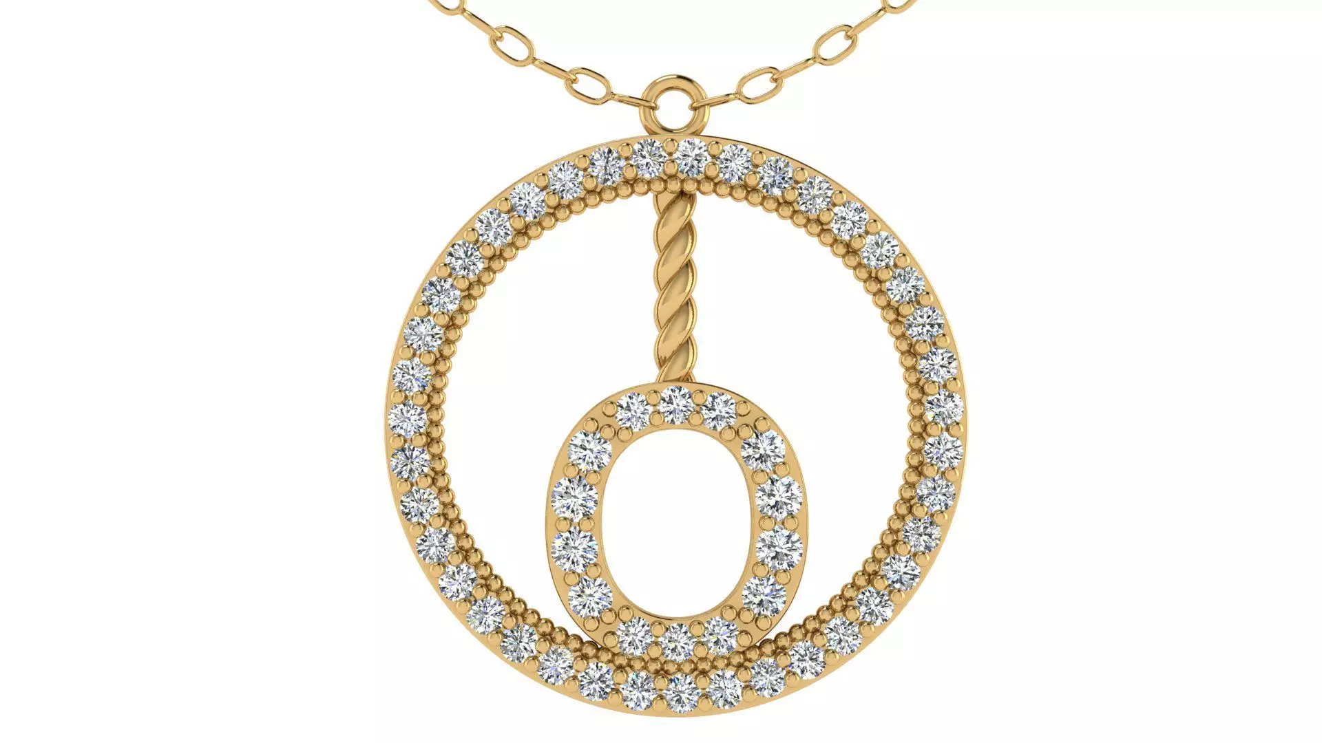 Alphabet Round Pendant with Diamond O 3D print model_0