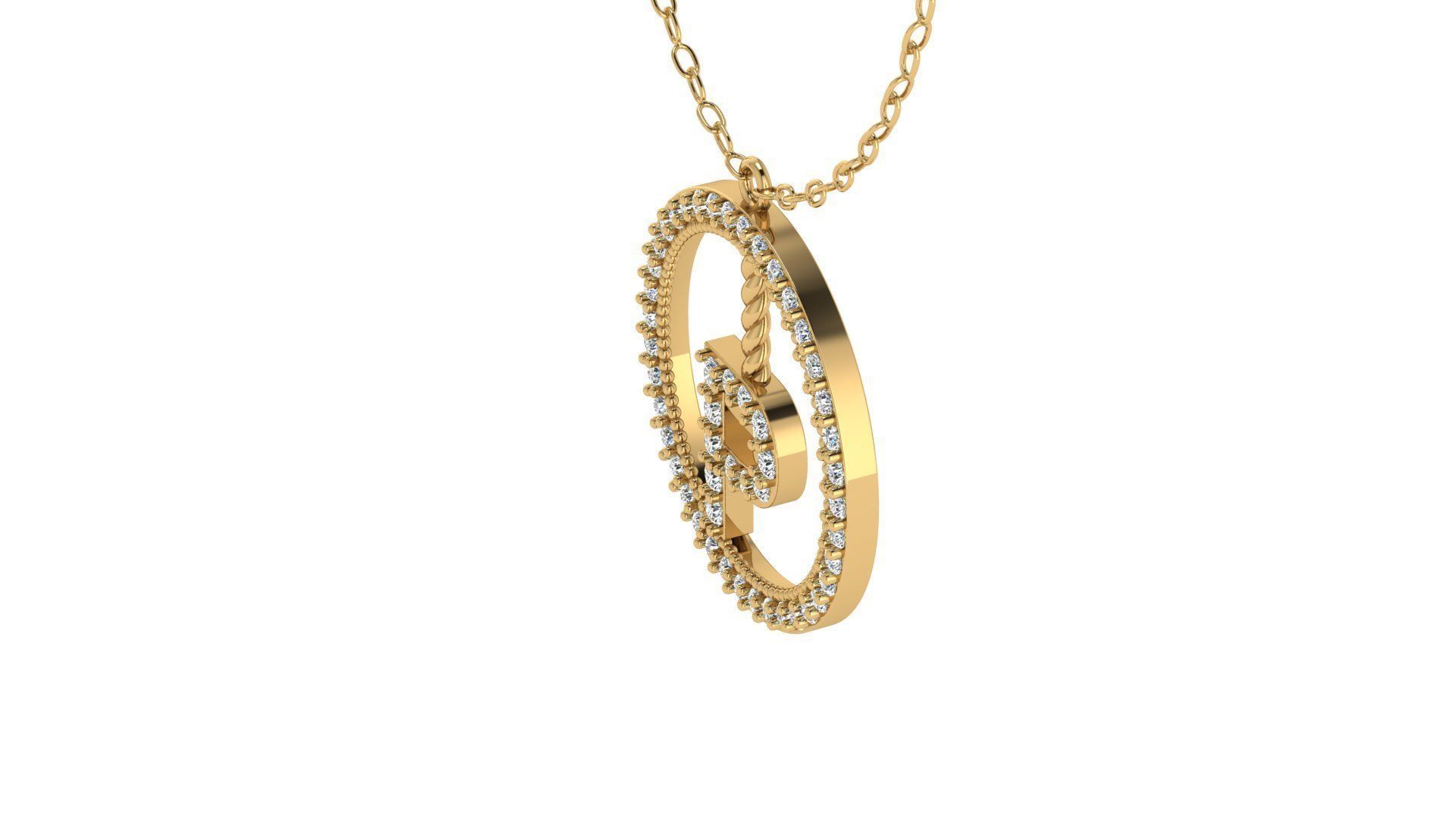 Alphabet Round Pendant with Diamond P 3D print model_18