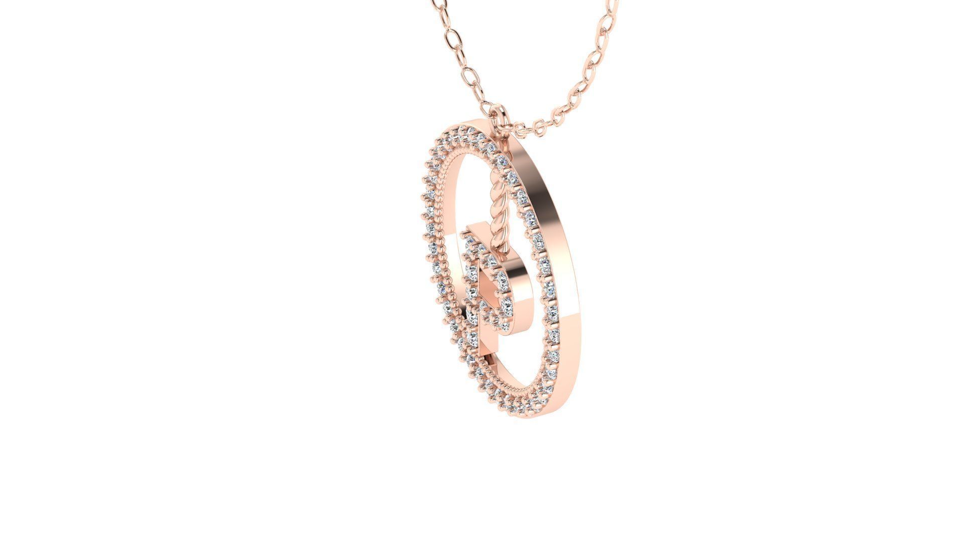 Alphabet Round Pendant with Diamond P 3D print model_9