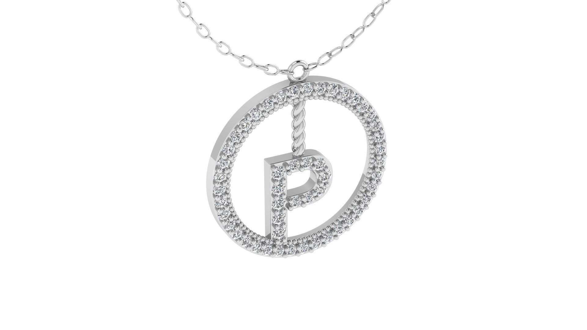 Alphabet Round Pendant with Diamond P 3D print model_15