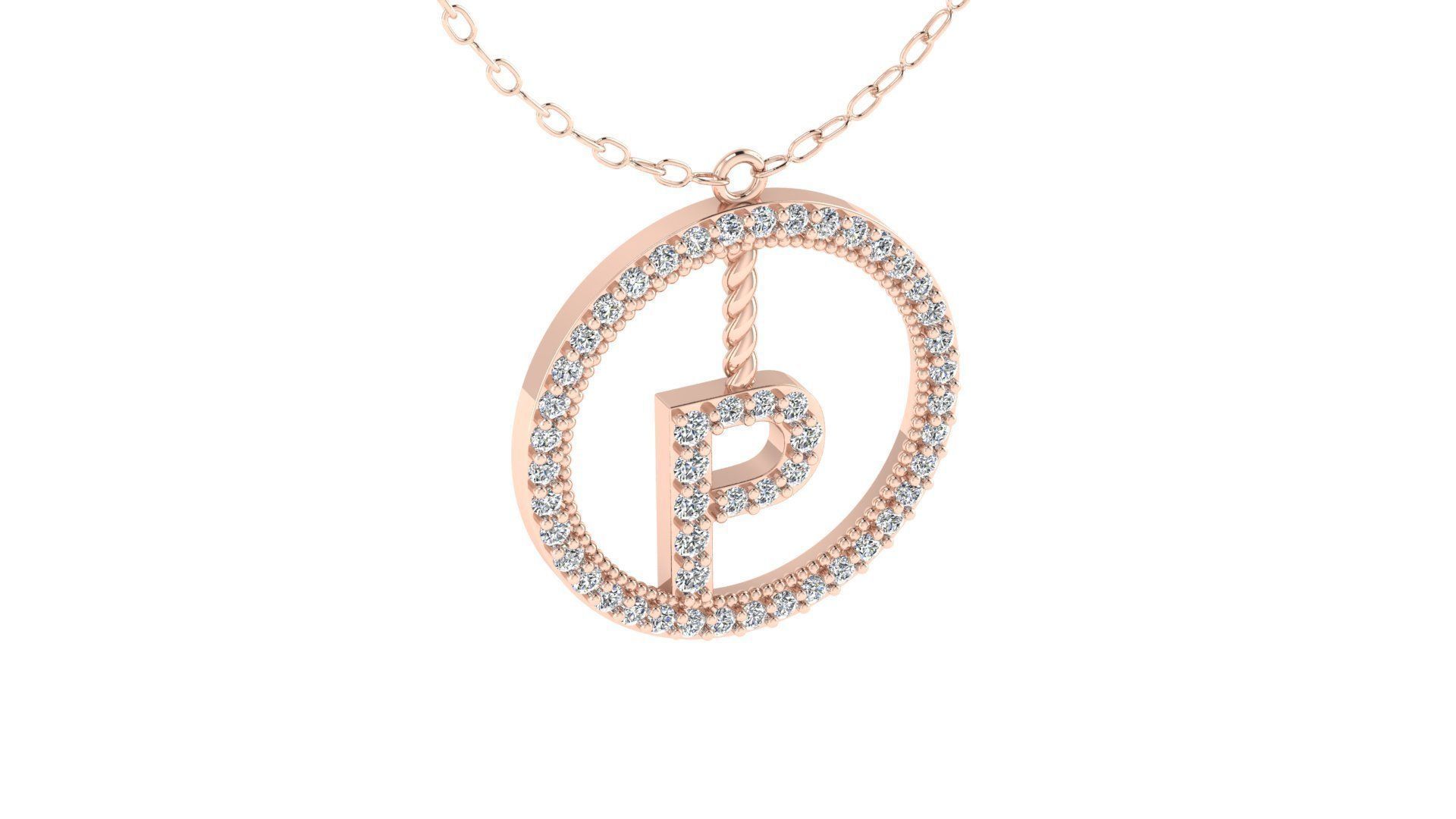 Alphabet Round Pendant with Diamond P 3D print model_7