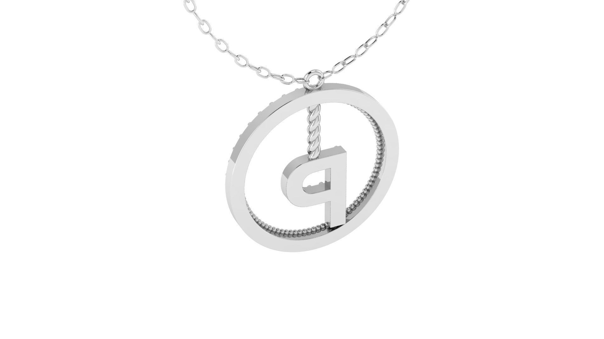 Alphabet Round Pendant with Diamond P 3D print model_6