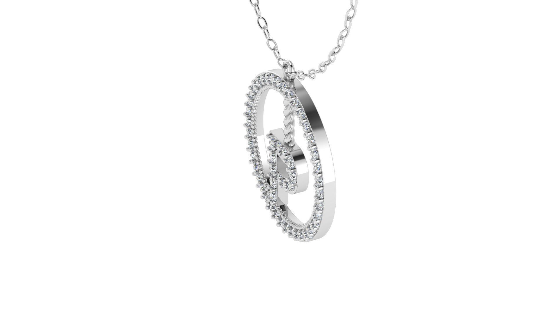Alphabet Round Pendant with Diamond P 3D print model_16