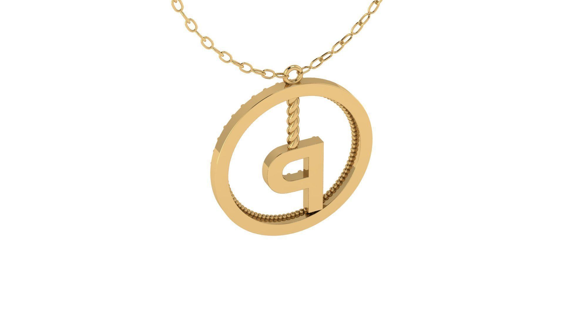 Alphabet Round Pendant with Diamond P 3D print model_19