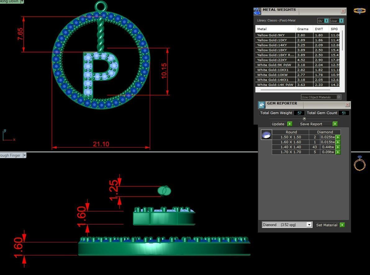 Alphabet Round Pendant with Diamond P 3D print model_2
