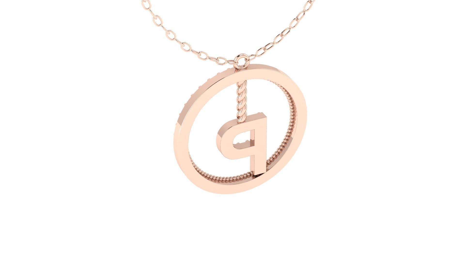Alphabet Round Pendant with Diamond P 3D print model_12