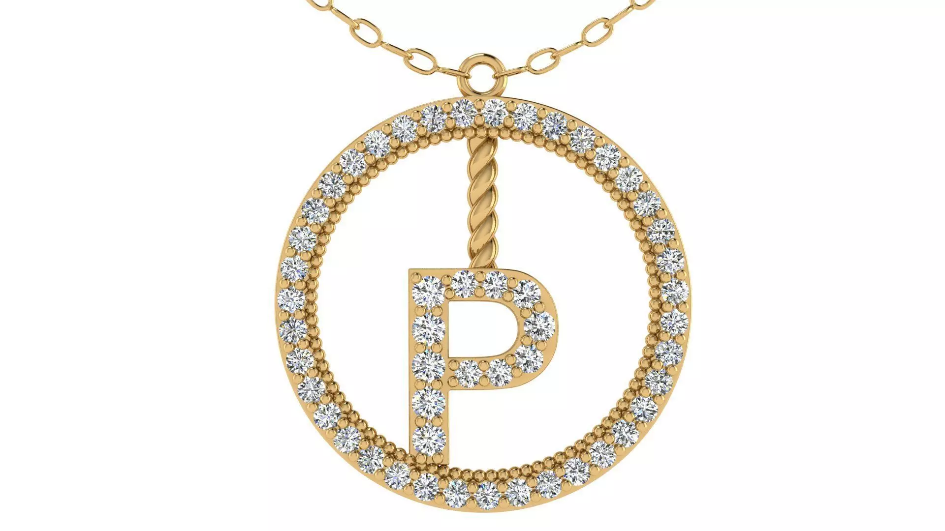 Alphabet Round Pendant with Diamond P 3D print model_0