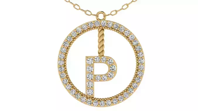 Alphabet Round Pendant with Diamond P 3D print model