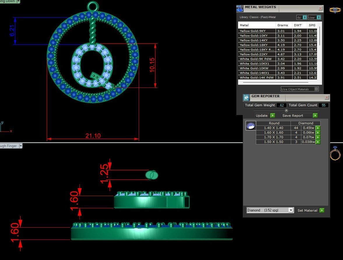 Alphabet Round Pendant with Diamond Q 3D print model_10