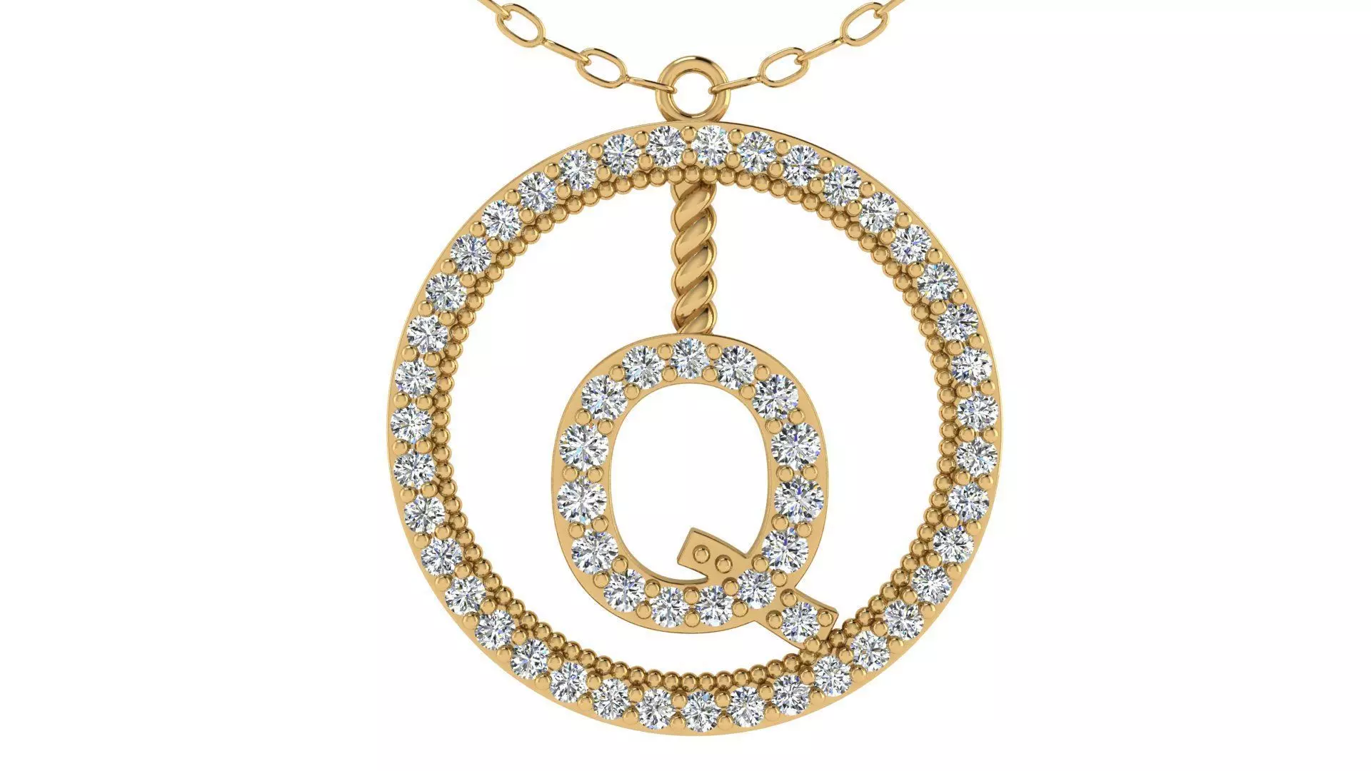 Alphabet Round Pendant with Diamond Q 3D print model_0