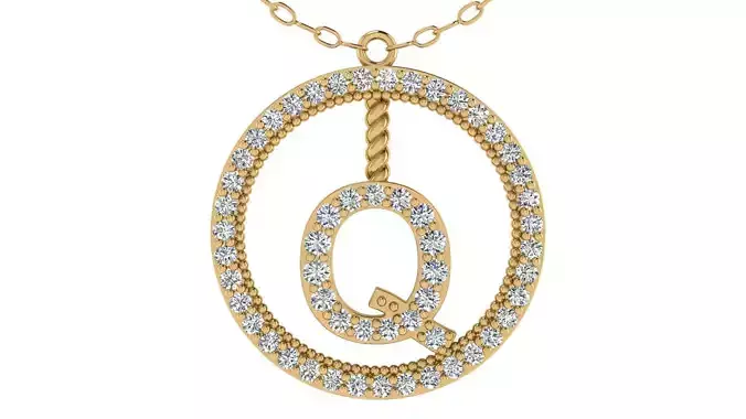 Alphabet Round Pendant with Diamond Q 3D print model