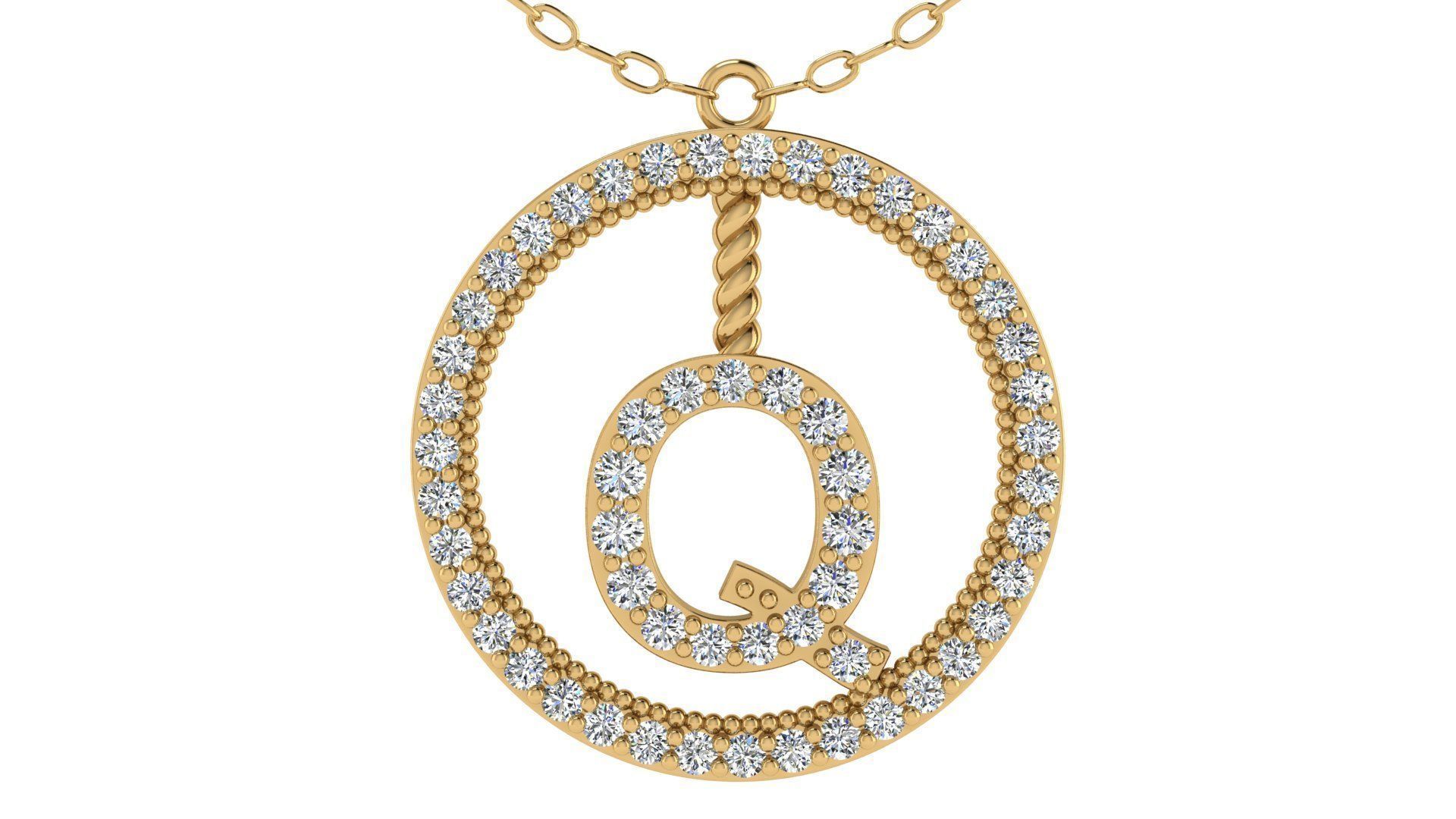 Alphabet Round Pendant with Diamond Q 3D print model_16