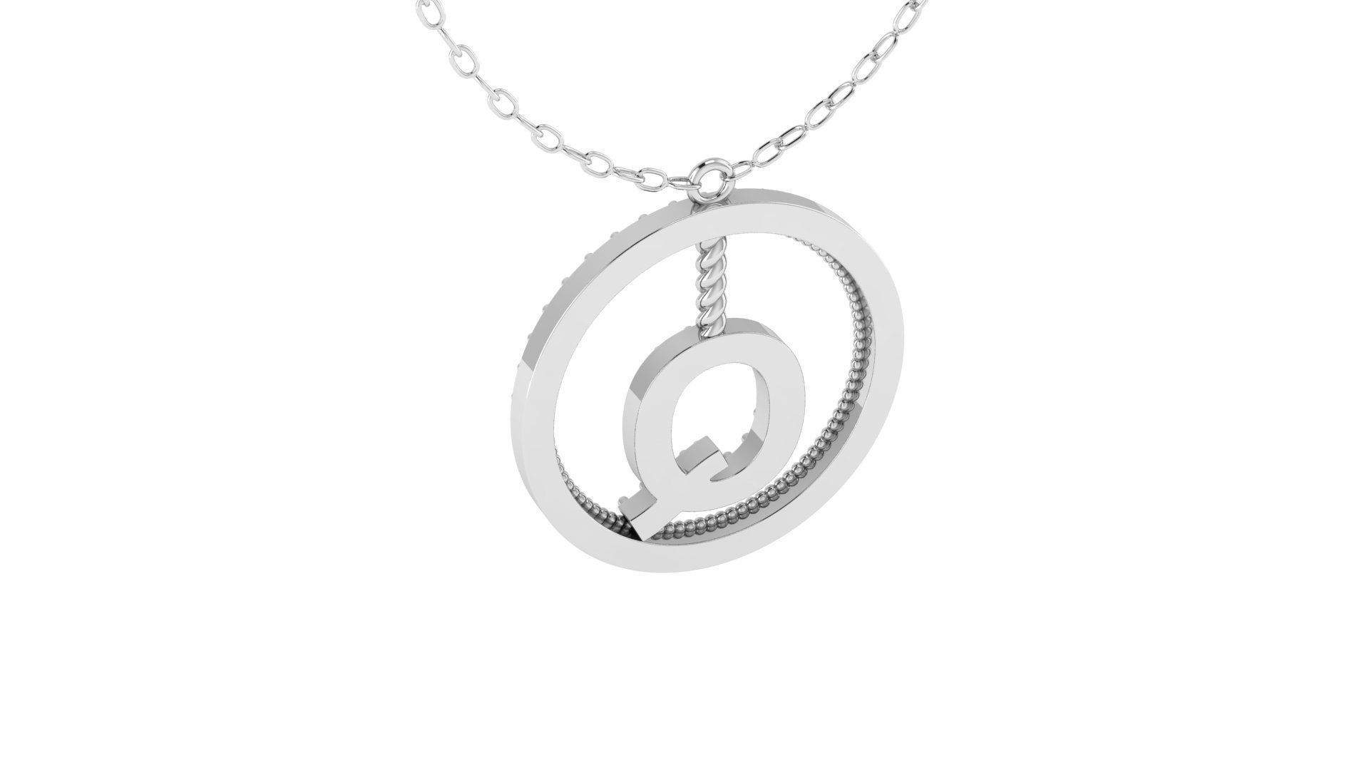 Alphabet Round Pendant with Diamond Q 3D print model_15
