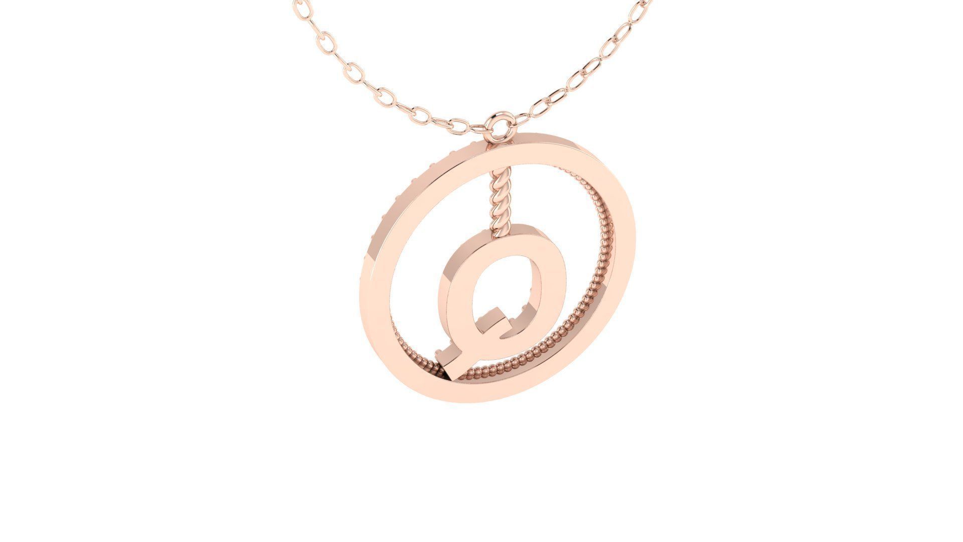 Alphabet Round Pendant with Diamond Q 3D print model_7