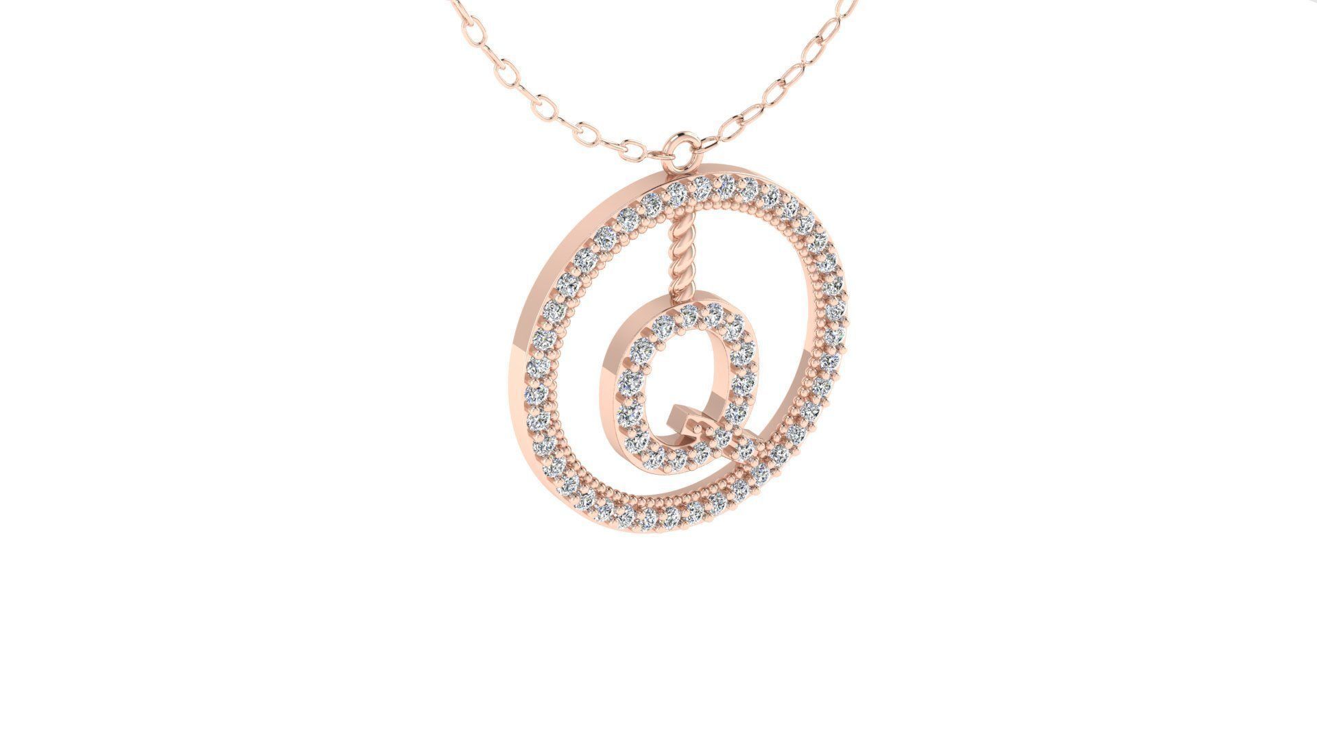 Alphabet Round Pendant with Diamond Q 3D print model_6