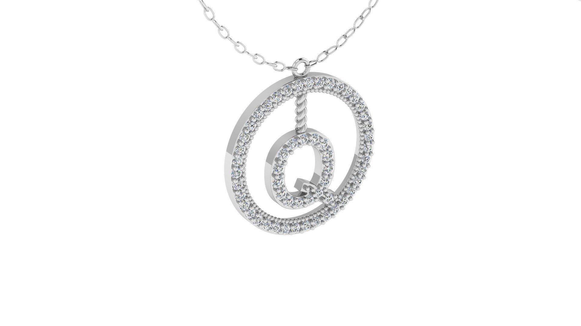 Alphabet Round Pendant with Diamond Q 3D print model_11