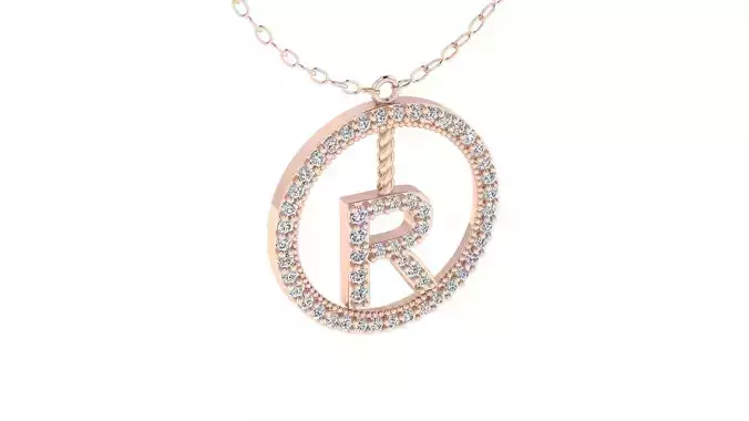 Alphabet Round Pendant with Diamond R 3D print model