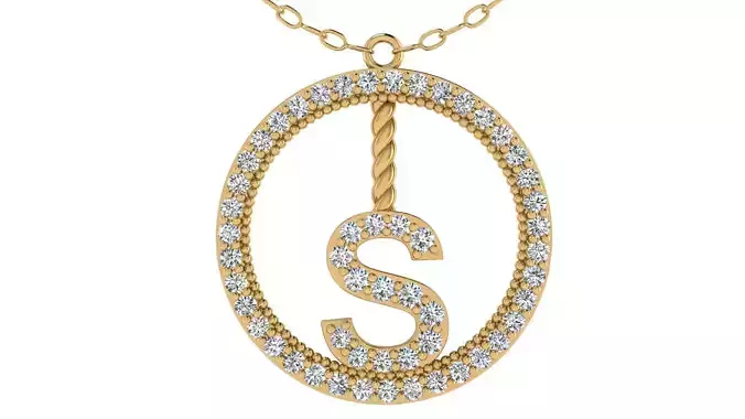 Alphabet Round Pendant with Diamond S 3D print model
