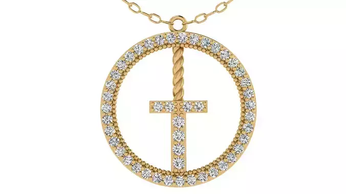 Alphabet Round Pendant with Diamond T 3D print model
