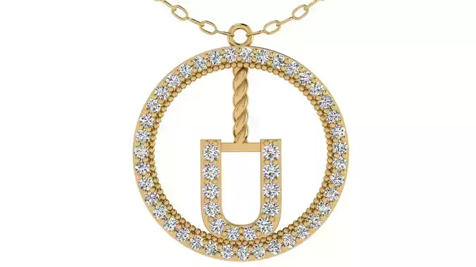 Alphabet Round Pendant with Diamond U
