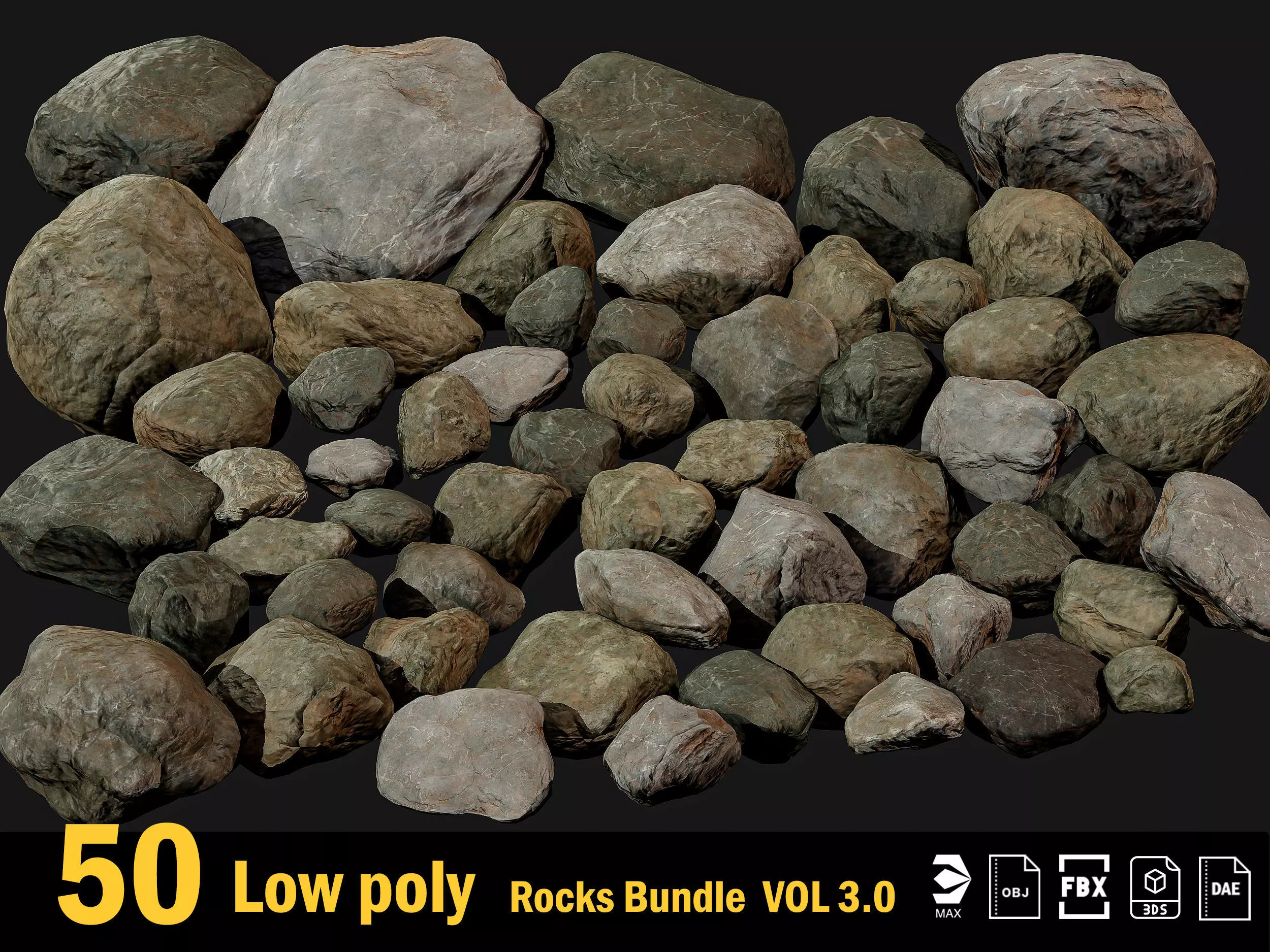50 Low poly Rock Collection Vol 3 Low-poly 3D model_0
