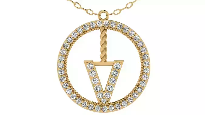Alphabet Round Pendant with Diamond V