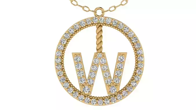Alphabet Round Pendant with Diamond W