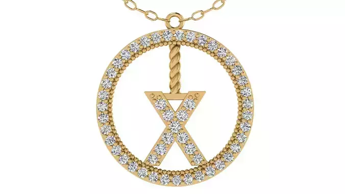 Alphabet Round Pendant with Diamond X 3D print model