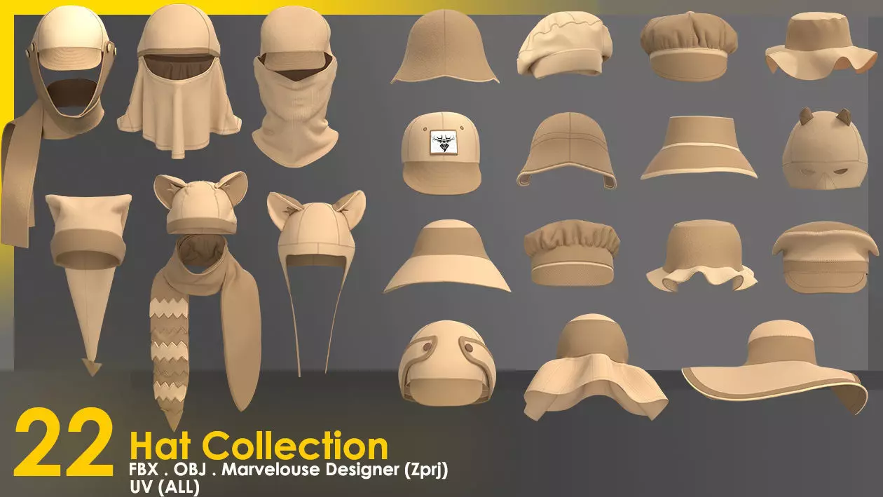22 HAT COLLECTION - MALE AND FEMALE 3D model_0