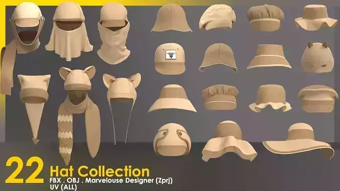 22  HAT COLLECTION - MALE AND FEMALE 3D model