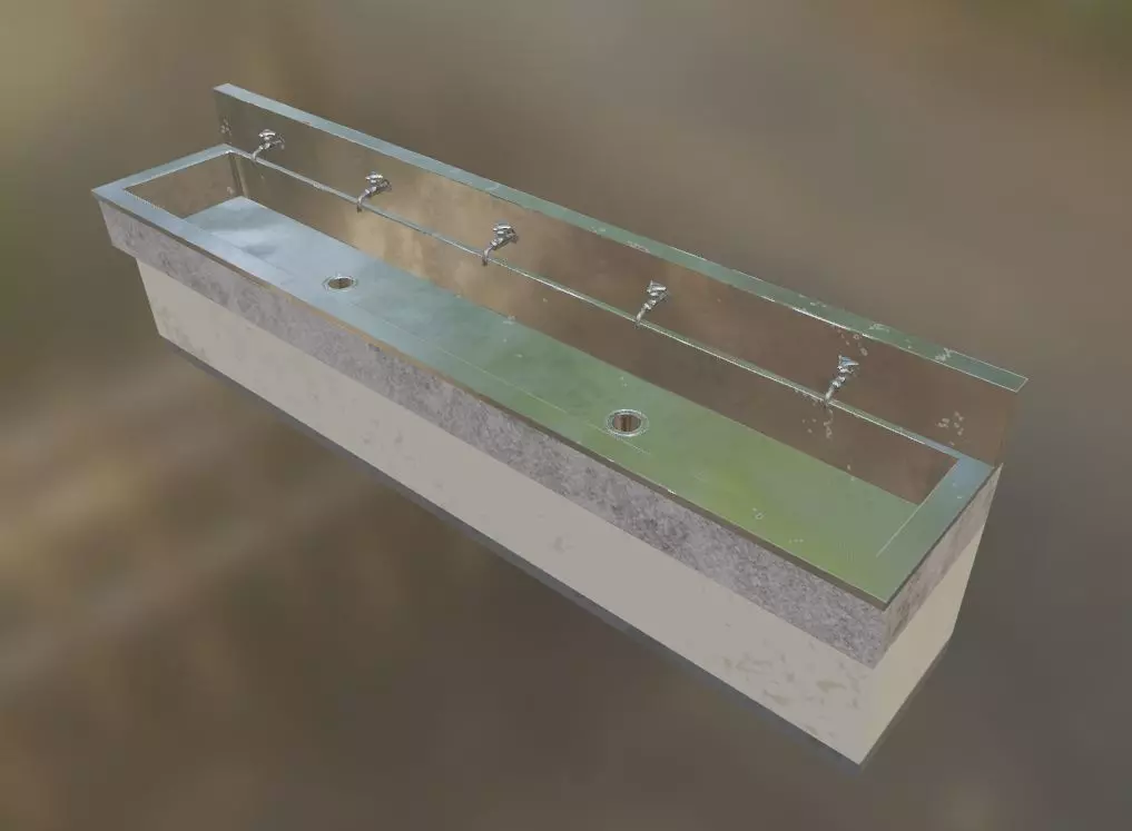 Japanese Multi-Station Wash Up Sink Low-poly 3D model_0