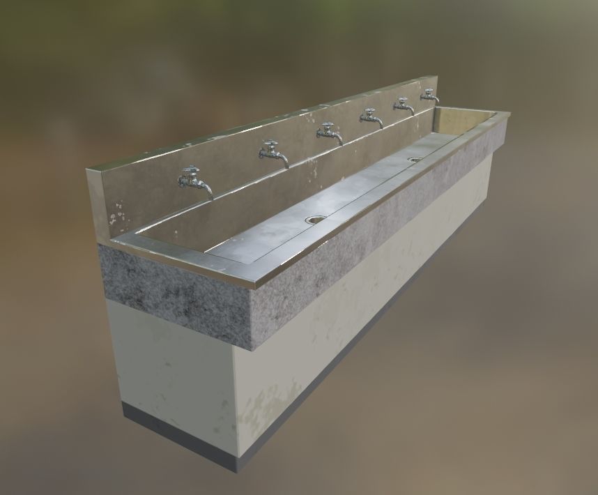 Japanese Multi-Station Wash Up Sink Low-poly 3D model_11