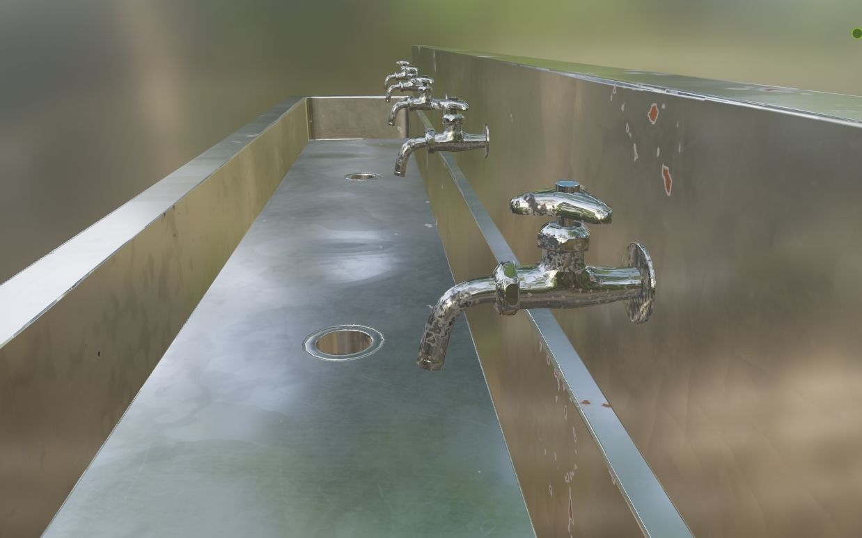 Japanese Multi-Station Wash Up Sink Low-poly 3D model_7