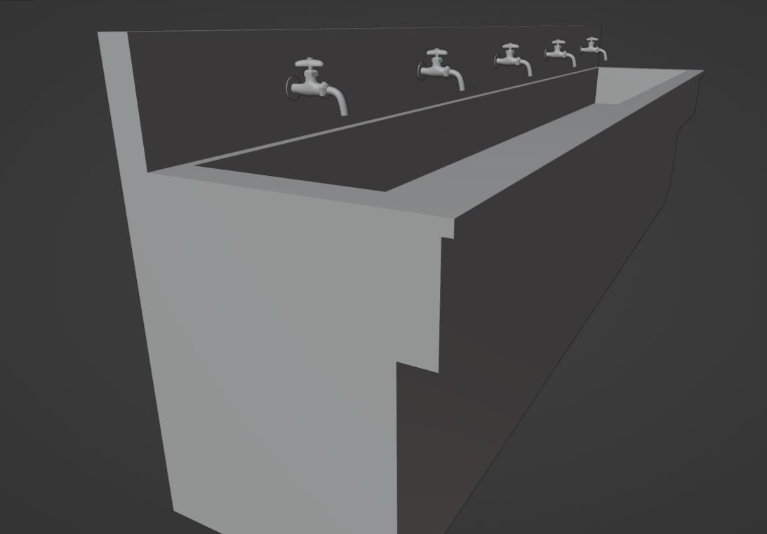 Japanese Multi-Station Wash Up Sink Low-poly 3D model_5