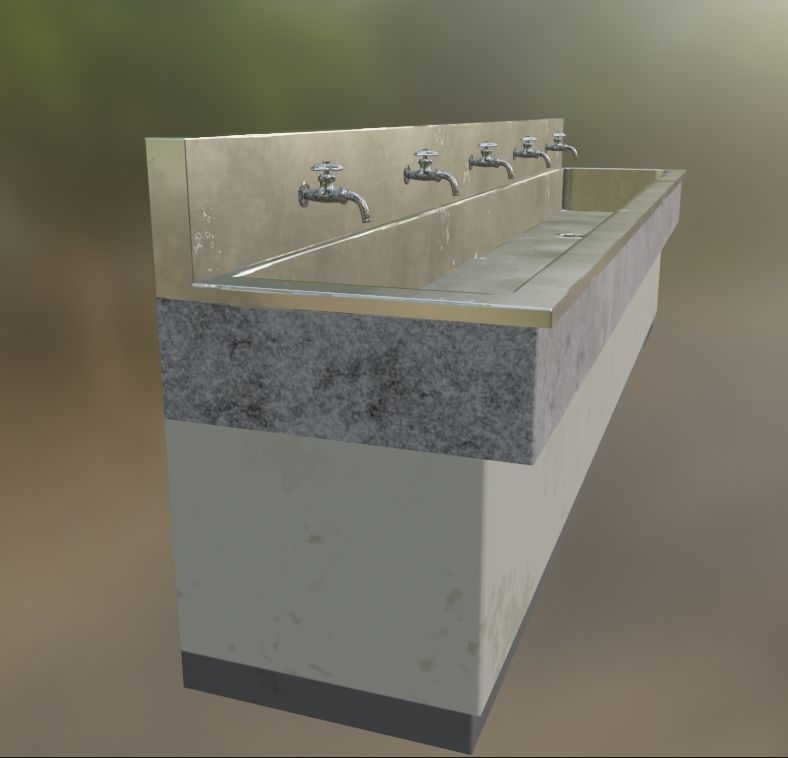 Japanese Multi-Station Wash Up Sink Low-poly 3D model_2