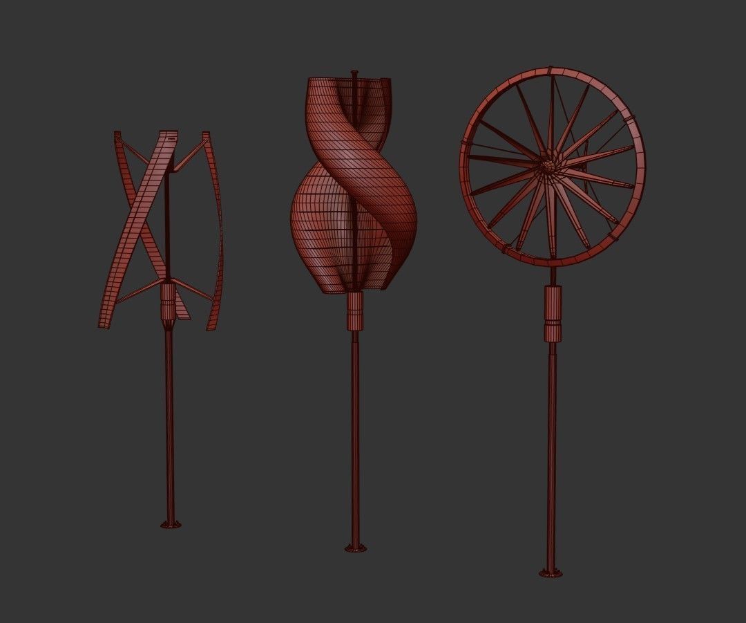 Wind Turbine Pack Low-poly 3D model_31