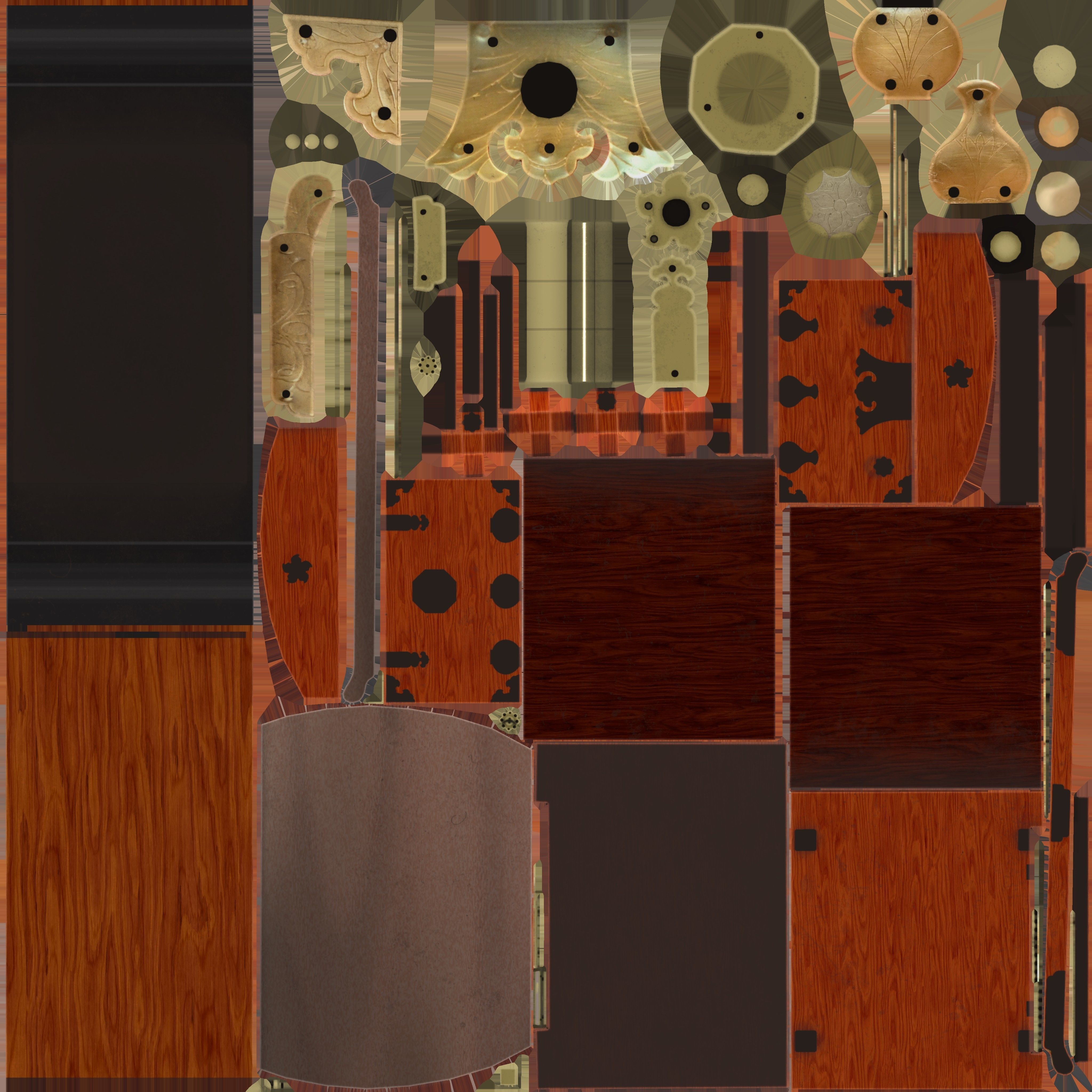 Game Ready Traditional Korean Desk Low-poly 3D model_15