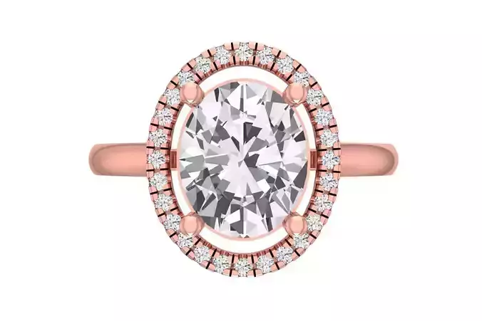 Women Oval Stone Halo Ring 3dm STL OBJ FBX Renders Details 3D print model