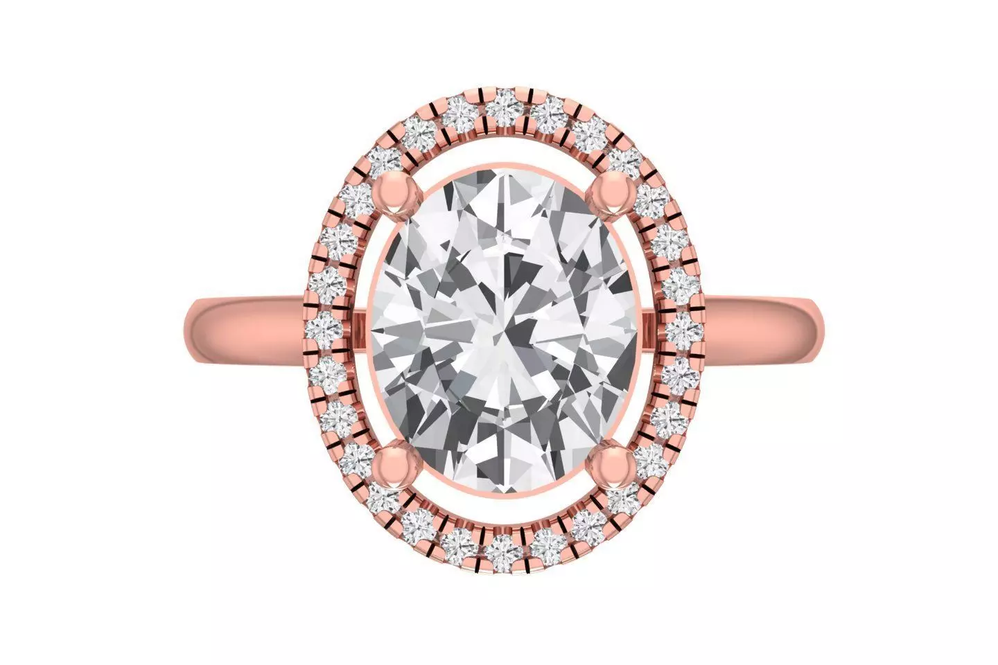 Women Oval Stone Halo Ring 3dm STL OBJ FBX Renders Details 3D print model