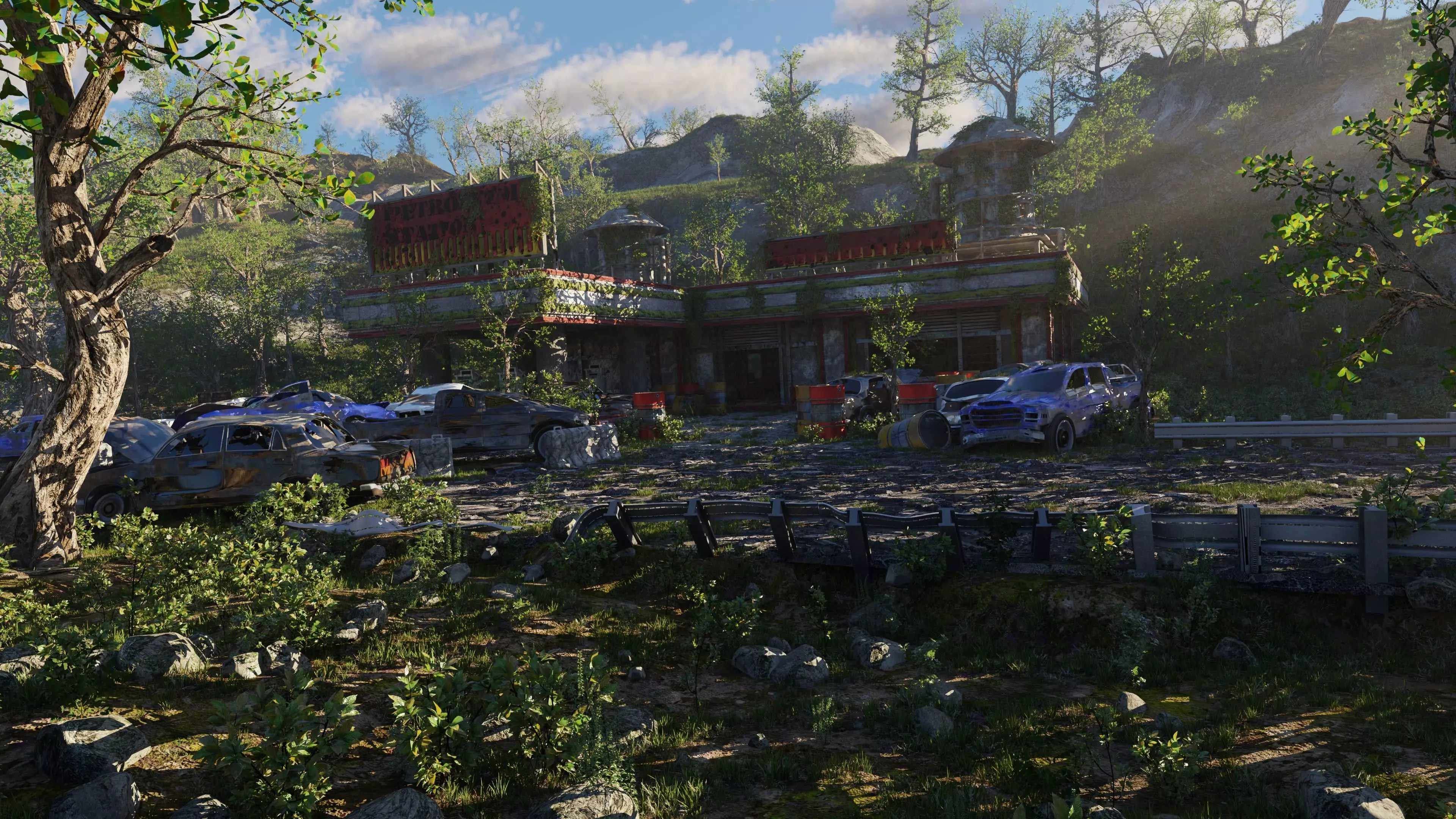 Abandoned Gas Station Scene 3D model_0