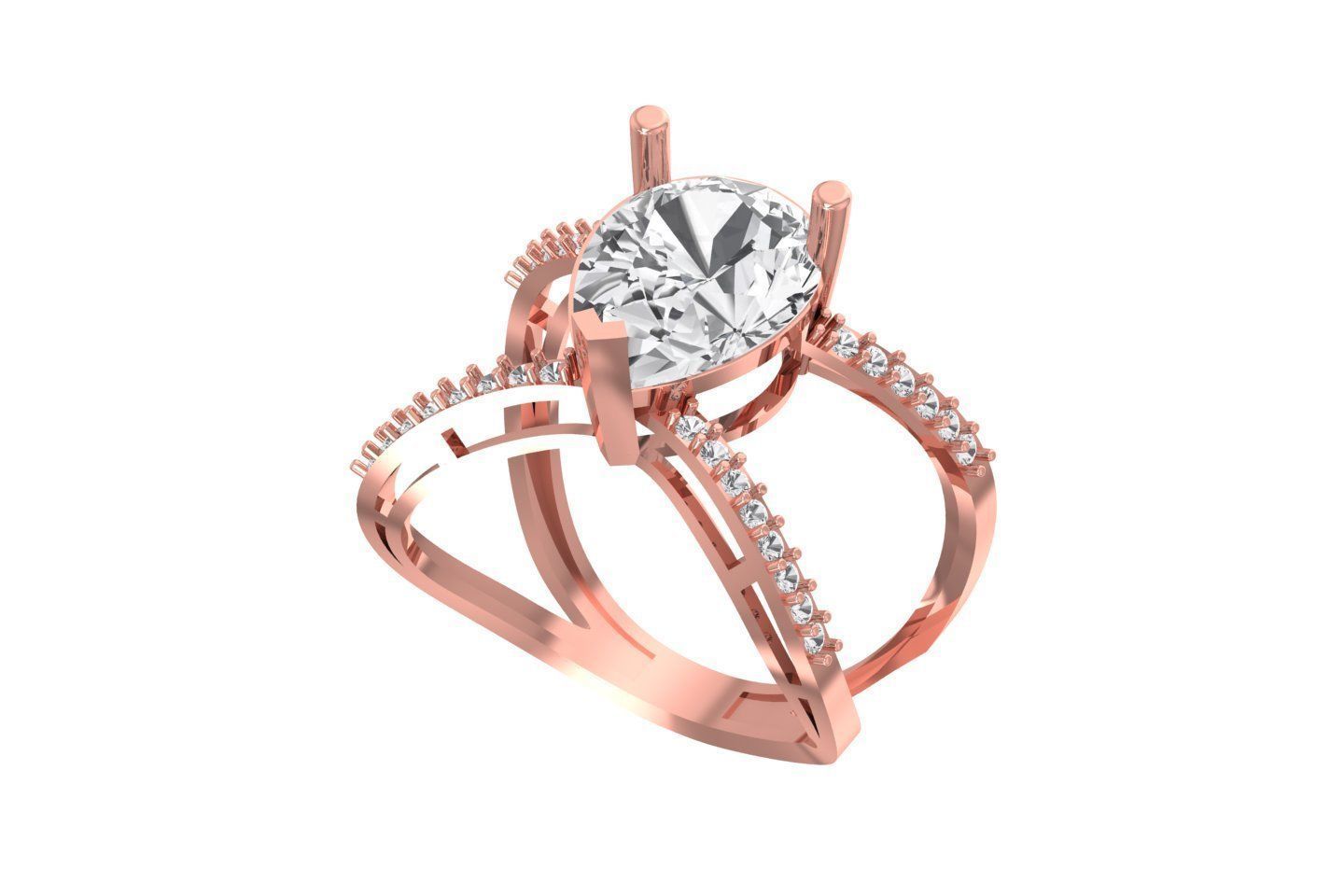 Women Pear Stone Ring 3dm STL OBJ FBX Renders Details 3D print model_1