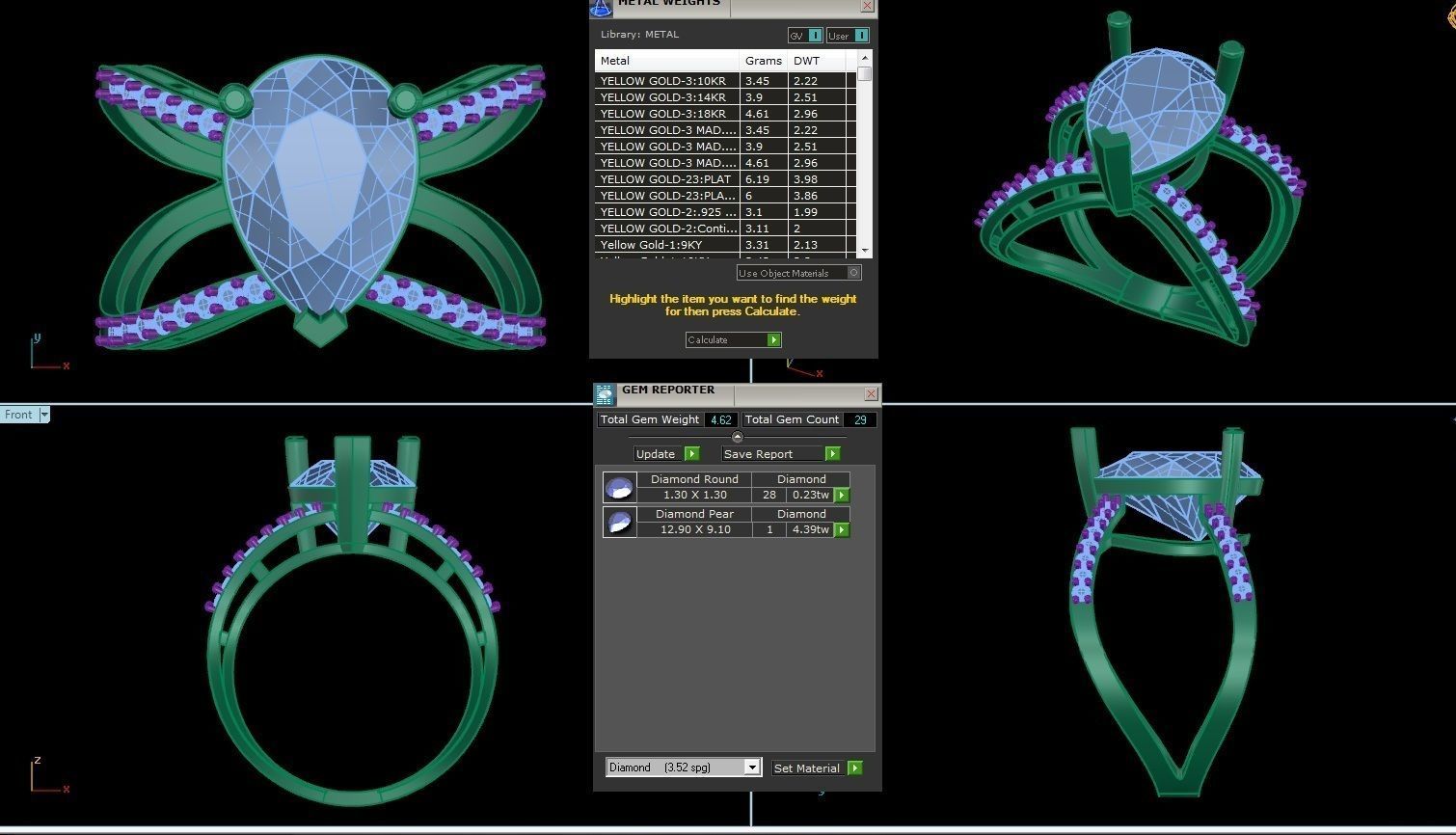 Women Pear Stone Ring 3dm STL OBJ FBX Renders Details 3D print model_3