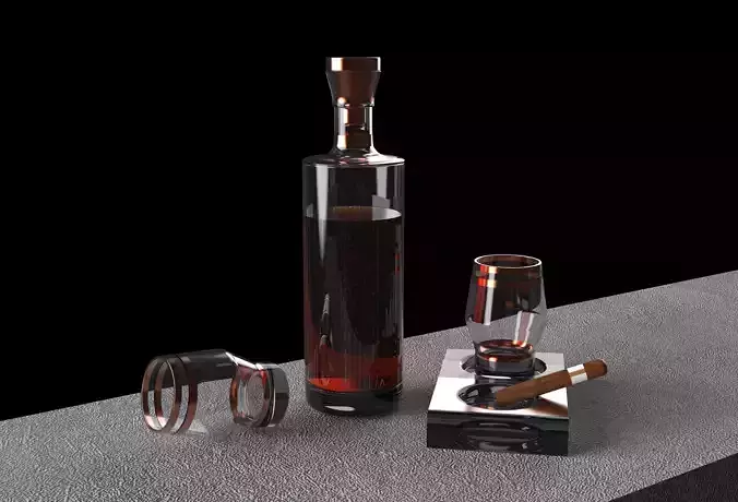 3D Whiskey Set Model Low-poly 3D model