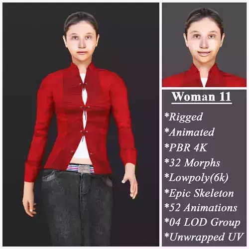 Woman 11 With 52 Animations 32 Morphs Low-poly 3D model