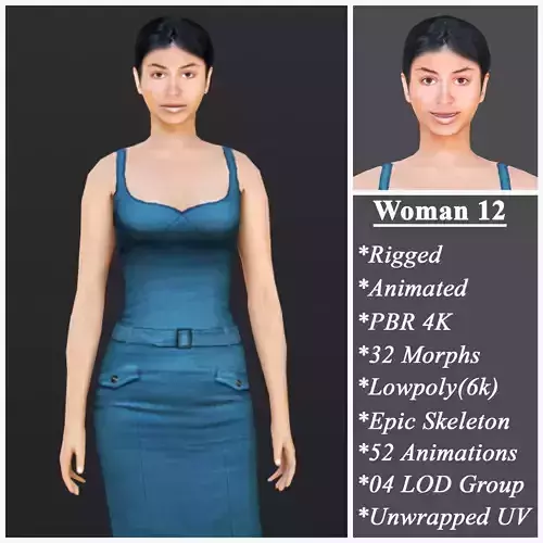 Woman 12 With 52 Animations 32 Morphs Low-poly 3D model