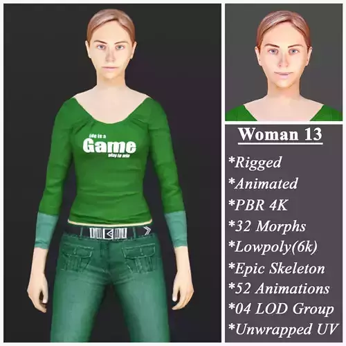 Woman 13 With 52 Animations 32 Morphs Low-poly 3D model
