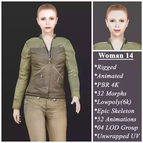 Woman 14 With 52 Animations 32 Morphs Low-poly 3D model