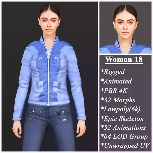 Woman 18 With 52 Animations 32 morphs