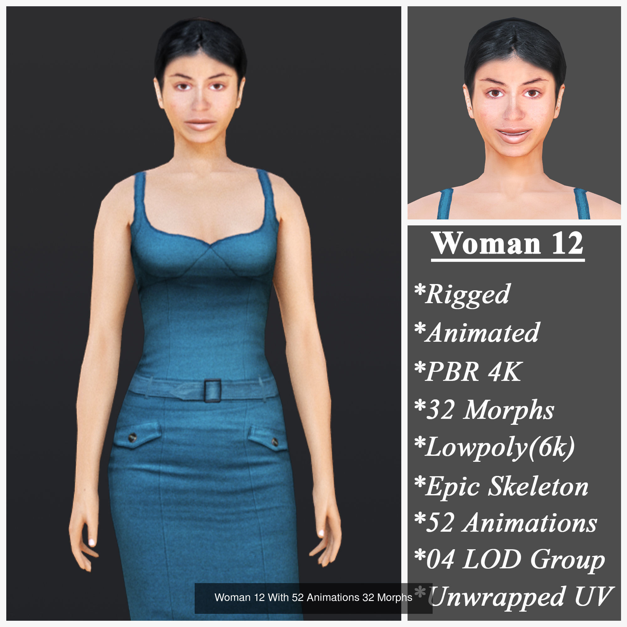 Woman 11 To 15 With 52 Animations 32 morphs 3D Model Collection_3